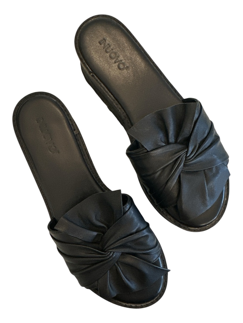 INUOVO | Black Leather Platform Slide Sandals | Size 41 / Size 11